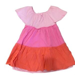 Girls Pink & Orange Tiered Cotton Dress